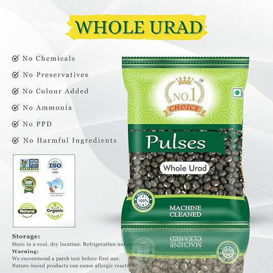 NO.1 CHOICE Premium Whole Urad Dal - Unpolished, Vegan, Gluten-Free, Rich in Nutrients for Traditional Indian Recipes