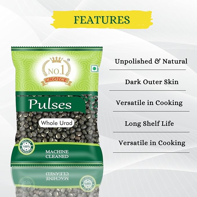 NO.1 CHOICE Premium Whole Urad Dal - Unpolished, Vegan, Gluten-Free, Rich in Nutrients for Traditional Indian Recipes