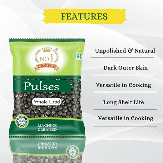 NO.1 CHOICE Premium Whole Urad Dal - Unpolished, Vegan, Gluten-Free, Rich in Nutrients for Traditional Indian Recipes