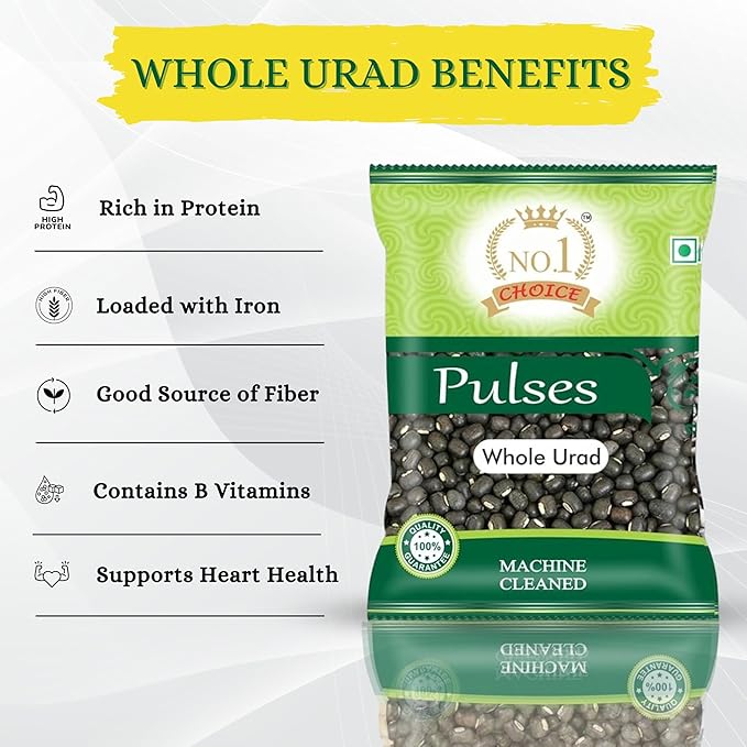 NO.1 CHOICE Premium Whole Urad Dal - Unpolished, Vegan, Gluten-Free, Rich in Nutrients for Traditional Indian Recipes