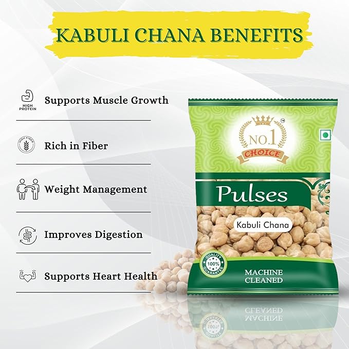 NO. 1 CHOICE Premium Kabuli Chana White Chickpeas | Bold Grains, Protein-Rich & Sortex Cleaned | Soft Cook, High Fiber & Nutritious | Ideal for Chole, Salads, Hummus, Curries & Snacks