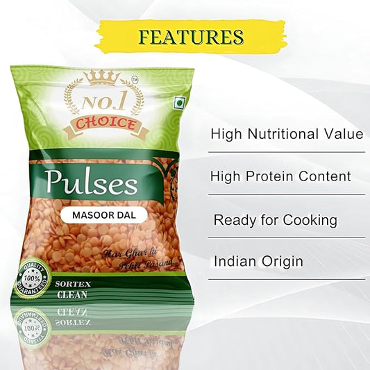 NO.1 CHOICE Masoor Dal Unpolished Red Lentils, High in Protein & Fiber, Gluten-Free, Ideal for Indian Cooking