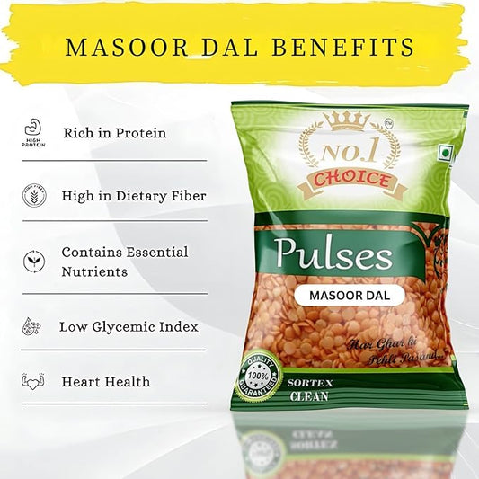 NO.1 CHOICE Masoor Dal Unpolished Red Lentils, High in Protein & Fiber, Gluten-Free, Ideal for Indian Cooking