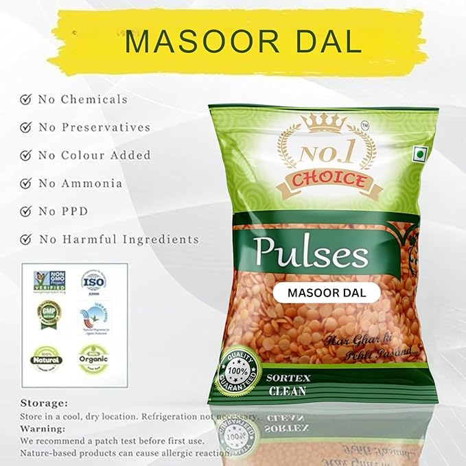 NO.1 CHOICE Masoor Dal Unpolished Red Lentils, High in Protein & Fiber, Gluten-Free, Ideal for Indian Cooking
