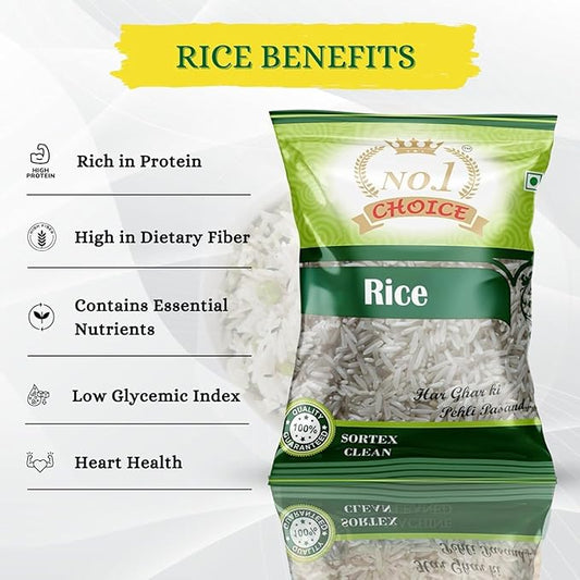 NO.1 CHOICE Premium Indian Rice | 100% Pure & Natural Long Grain Rice | Non-Sticky Texture, High Nutritional Value & Delicious Taste | Ideal for Daily Cooking, Steamed Rice, Pulao, Fried Rice and Healthy Meals
