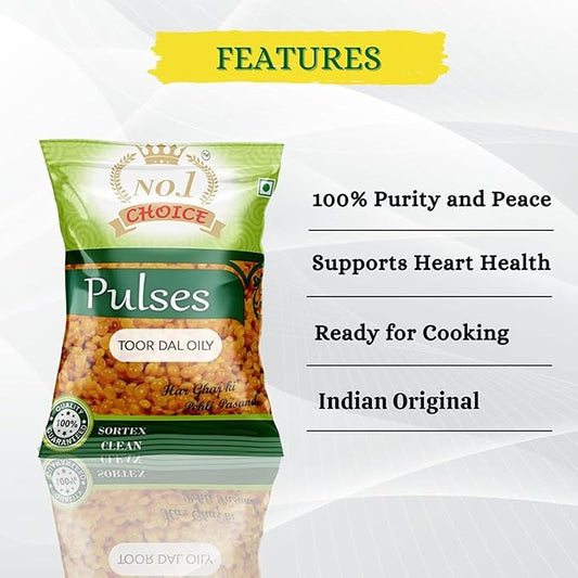 NO.1 CHOICE Toor Dal Oily | Premium Pigeon Peas Coated with Edible Oil | Rich in Protein & Flavor | Sortex Cleaned, Fresh & Easy to Cook | Ideal for Dal, Sambhar & Everyday Indian Recipes