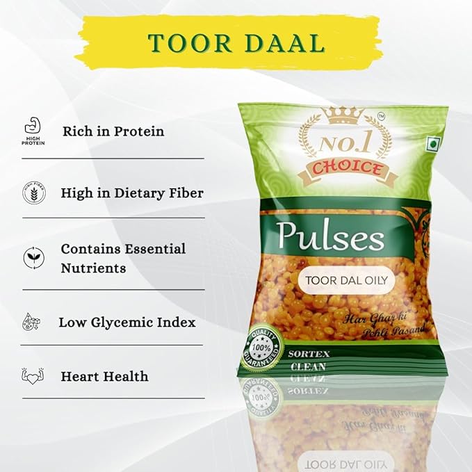 NO.1 CHOICE Toor Dal Oily | Premium Pigeon Peas Coated with Edible Oil | Rich in Protein & Flavor | Sortex Cleaned, Fresh & Easy to Cook | Ideal for Dal, Sambhar & Everyday Indian Recipes