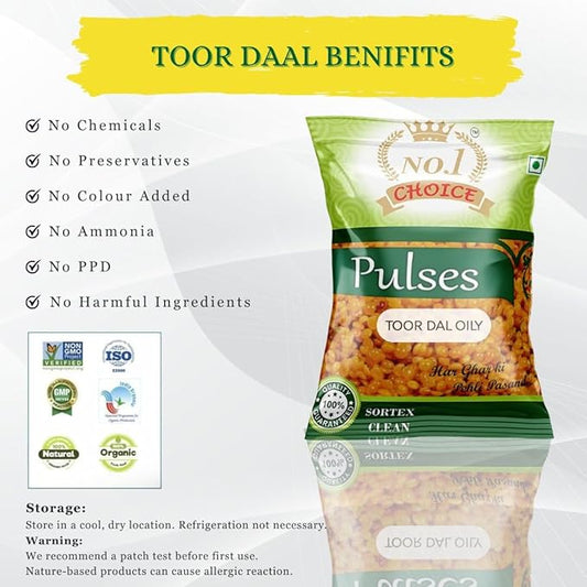 NO.1 CHOICE Toor Dal Oily | Premium Pigeon Peas Coated with Edible Oil | Rich in Protein & Flavor | Sortex Cleaned, Fresh & Easy to Cook | Ideal for Dal, Sambhar & Everyday Indian Recipes