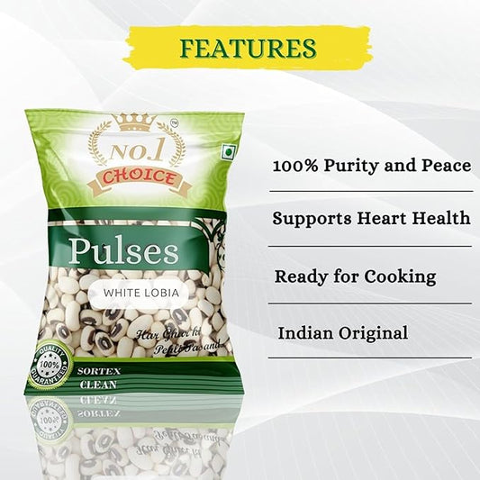 NO. 1 CHOICE White Lobia/Cowpeas | Unpolished, Protein & Fiber Rich | Sortex Cleaned, Stone-Free | Fast Cooking, Soft Texture | Ideal for Salads, Curries, Chaat & Everyday Healthy Meals