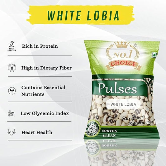 NO. 1 CHOICE White Lobia/Cowpeas | Unpolished, Protein & Fiber Rich | Sortex Cleaned, Stone-Free | Fast Cooking, Soft Texture | Ideal for Salads, Curries, Chaat & Everyday Healthy Meals
