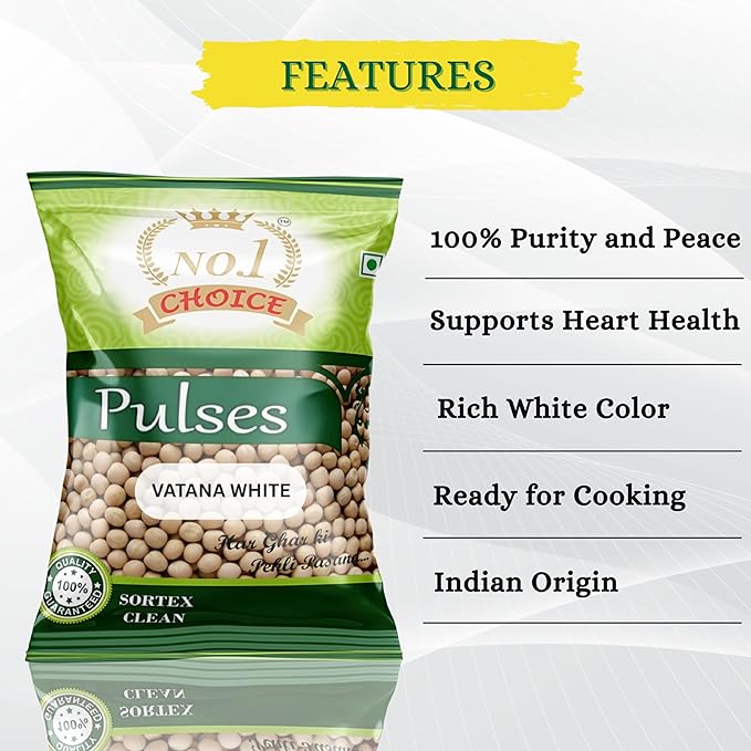 NO.1 CHOICE Vatana White (White Matar) | 100% Natural & Unpolished White Peas | High Protein & Fiber-Rich Pulses | Ragda, Curries, Usal, Snacks & Sprouting | Hygienically Packed