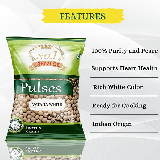 NO.1 CHOICE Vatana White (White Matar) | 100% Natural & Unpolished White Peas | High Protein & Fiber-Rich Pulses | Ragda, Curries, Usal, Snacks & Sprouting | Hygienically Packed