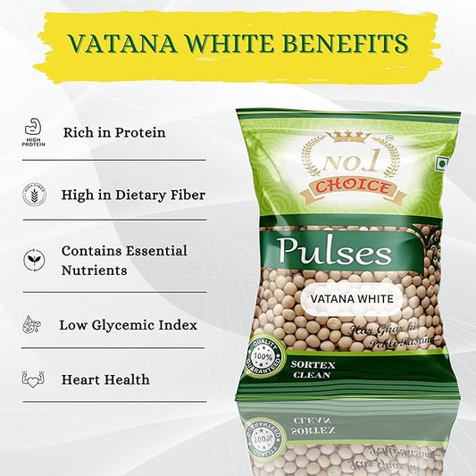 NO.1 CHOICE Vatana White (White Matar) | 100% Natural & Unpolished White Peas | High Protein & Fiber-Rich Pulses | Ragda, Curries, Usal, Snacks & Sprouting | Hygienically Packed
