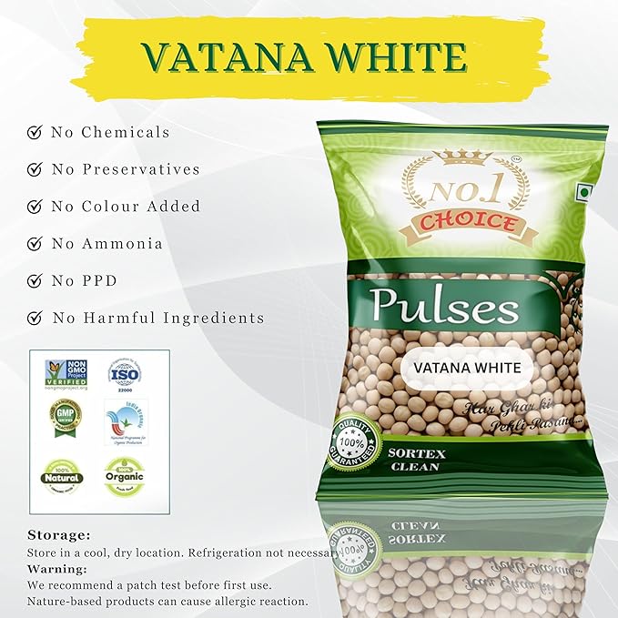 NO.1 CHOICE Vatana White (White Matar) | 100% Natural & Unpolished White Peas | High Protein & Fiber-Rich Pulses | Ragda, Curries, Usal, Snacks & Sprouting | Hygienically Packed