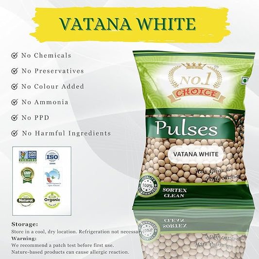 NO.1 CHOICE Vatana White (White Matar) | 100% Natural & Unpolished White Peas | High Protein & Fiber-Rich Pulses | Ragda, Curries, Usal, Snacks & Sprouting | Hygienically Packed