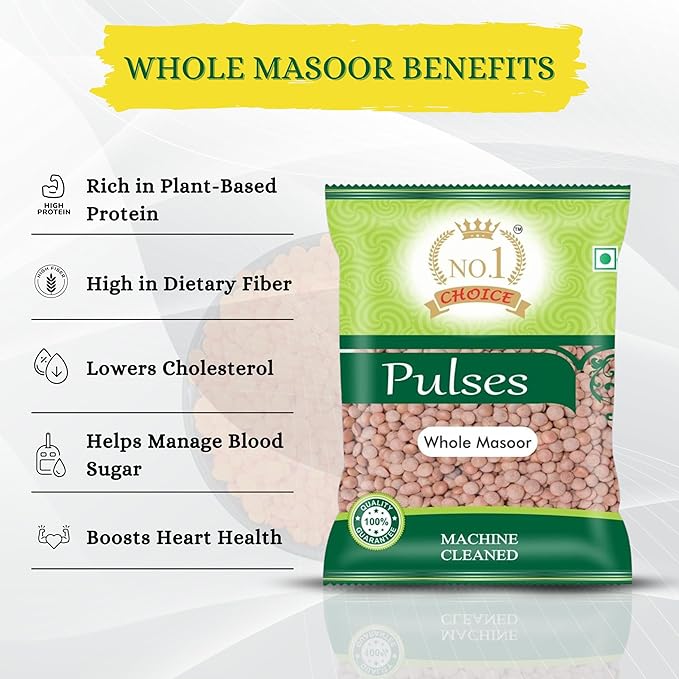 NO.1 CHOICE Whole Masoor Clean & Natural Red Lentils, Non-GMO, Gluten-Free, Packed in Food-Grade Material