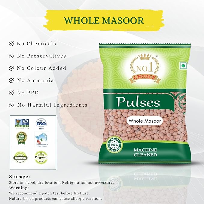 NO.1 CHOICE Whole Masoor Clean & Natural Red Lentils, Non-GMO, Gluten-Free, Packed in Food-Grade Material