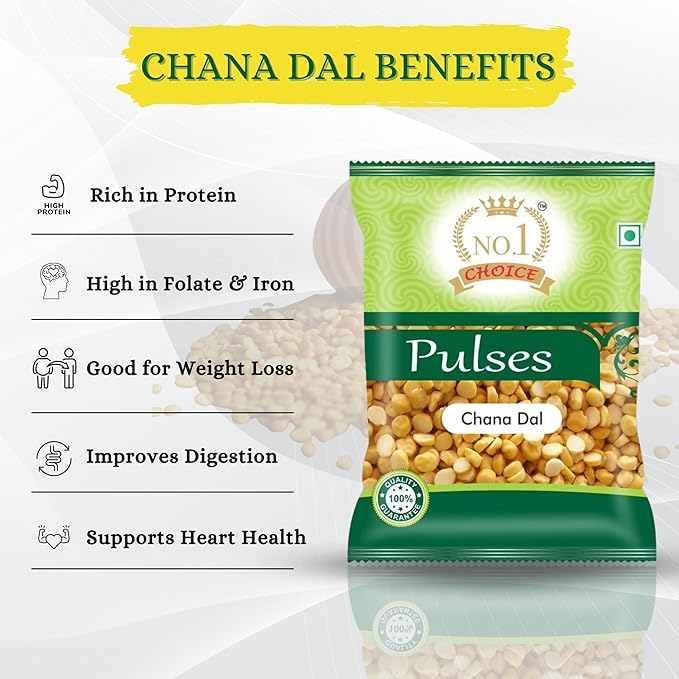 NO.1 CHOICE Premium Chana Dal | Unpolished, Protein-Rich, Sortex Cleaned Split Bengal Gram | Fast Cooking & High Fiber | Ideal for Dal Fry, Besan Preparation, Chutneys & Indian Daily Meals